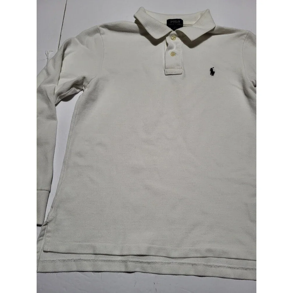(#L4) Polo Ralph Lauren White Polo Long Sleeve Sz Youth Large (14-16l